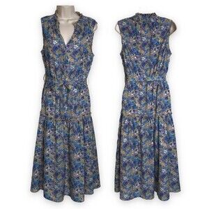 Entro Floral Midi Smocked Neck Sleeveless Cottagecore Boho Dress Women Small